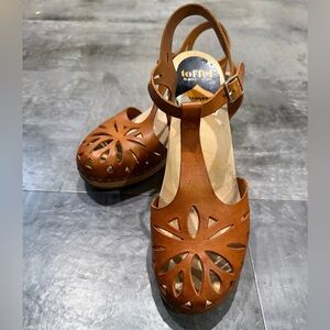 Swedish Hasbeens Cognac Cutout Leather Clog Mules